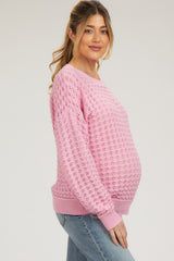 Pink Open Knit Maternity Long Sleeve Top