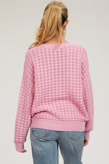 Pink Open Knit Maternity Long Sleeve Top