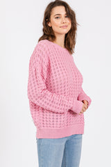 Pink Open Knit Long Sleeve Top