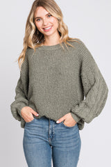 Light Olive Knit Puff Sleeve Maternity Sweater