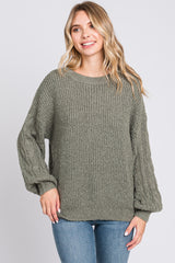 Light Olive Knit Puff Sleeve Sweater