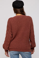 Camel Knit Puff Sleeve Maternity Sweater