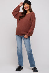 Camel Knit Puff Sleeve Maternity Sweater