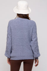 Blue Knit Puff Sleeve Maternity Sweater