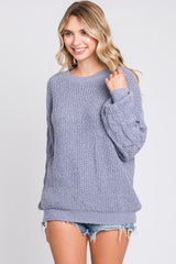 Blue Knit Puff Sleeve Sweater