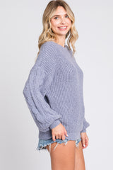 Blue Knit Puff Sleeve Sweater