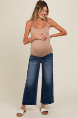 Navy Blue Wide Leg Cropped Maternity Jeans