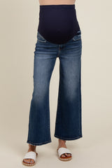 Navy Blue Wide Leg Cropped Maternity Jeans