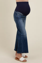 Navy Blue Wide Leg Cropped Maternity Jeans