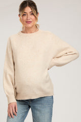 Beige Balloon Sleeve Maternity Sweater