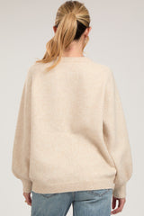 Beige Balloon Sleeve Maternity Sweater