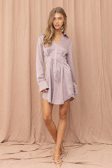 Ash Lilac Satin Shirt Dress