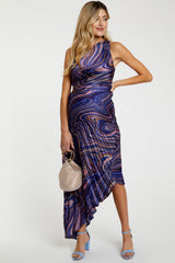 Purple Swirl Pleated One Shoulder Maternity Maxi Dress