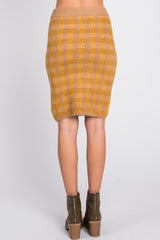 Camel Plaid Fuzzy Knit Fitted Skirt