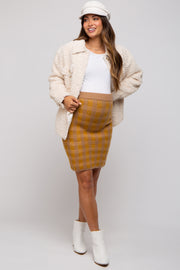 Camel Plaid Fuzzy Knit Fitted Maternity Skirt