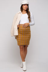 Camel Plaid Fuzzy Knit Fitted Maternity Skirt