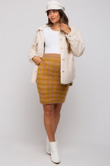 Camel Plaid Fuzzy Knit Fitted Maternity Skirt