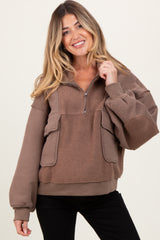 Mushroom Contrast Reversed Fleece 1/4 Zip Maternity Pullover