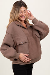 Mushroom Contrast Reversed Fleece 1/4 Zip Maternity Pullover