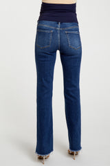 Navy Blue Raw Hem Bootcut Maternity Jeans