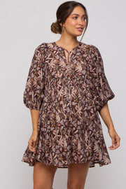 Brown Floral 3/4 Sleeve Maternity Dress