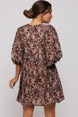 Brown Floral 3/4 Sleeve Maternity Dress