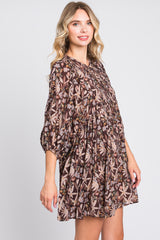 Brown Floral 3/4 Sleeve Dress