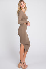 Mocha Ribbed Crop Top Midi Skirt Set