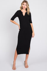 Black Ribbed Knit Maternity Midi Dress