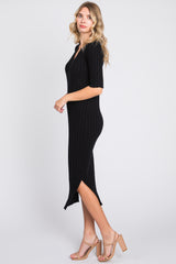 Black Ribbed Knit Midi Dress