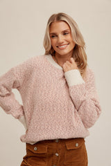 Mauve Two Tone Fuzzy Knit Maternity Sweater