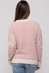 Mauve Two Tone Fuzzy Knit Maternity Sweater