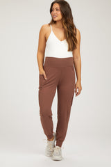 Brown Cargo Pocket Maternity Jogger Pants