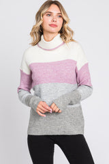 Multi-Color Color Block Turtleneck Maternity Sweater