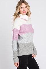 Multi-Color Color Block Turtleneck Sweater