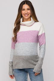 Multi-Color Color Block Turtleneck Maternity Sweater