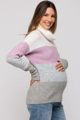 Multi-Color Color Block Turtleneck Maternity Sweater