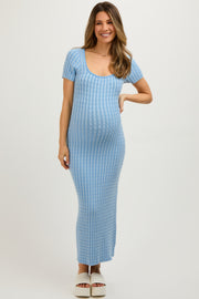 Light Blue Cable Knit Maternity Sweater Dress