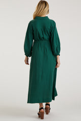 Forest Green Gauze Belted Shirt Maternity Midi Dress