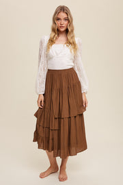 Brown High Waist Asymmetrical Layered Maxi Skirt