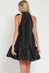 Black Sleeveless Tie Front Neck Mini Dress