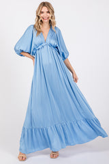 Light Blue Striped Ruffle Accent Maxi Dress