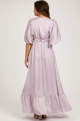 Lavender Striped Ruffle Accent Maternity Maxi Dress