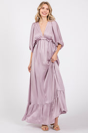 Lavender Striped Ruffle Accent Maxi Dress