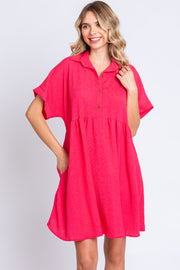 Coral Collared Button Front Short Sleeve Dress