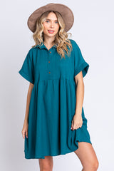 Teal Collared Button Front Short Sleeve Maternity Dress