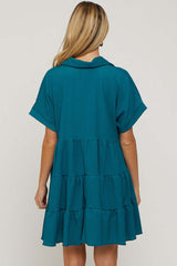 Teal Collared Button Front Short Sleeve Maternity Dress