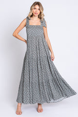 Sage Floral Shoulder Tie Maternity Maxi Dress