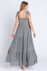 Sage Floral Shoulder Tie Maxi Dress