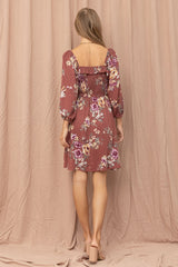 Wine Jacquard Floral Print Dress